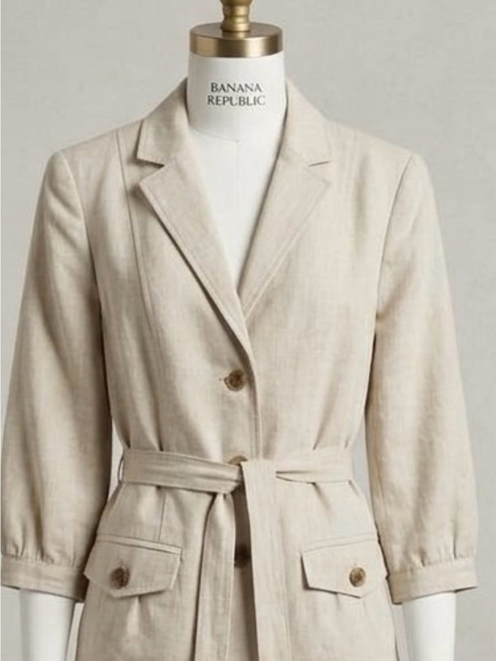 Banana Republic Cream Linen-Blend Belted Trench Coat